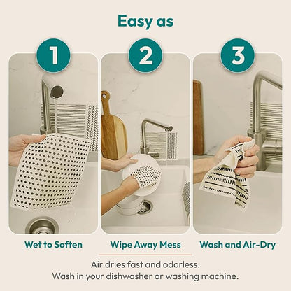 FEBU Swedish Dishcloths for Kitchen | 5 Pack Botanique Reusable Paper Towels Washable | Swedish Dish Towels | Non-Scratch Cellulose Sponge Cloths | No Odor, Biodegradable Cleaning Cloths