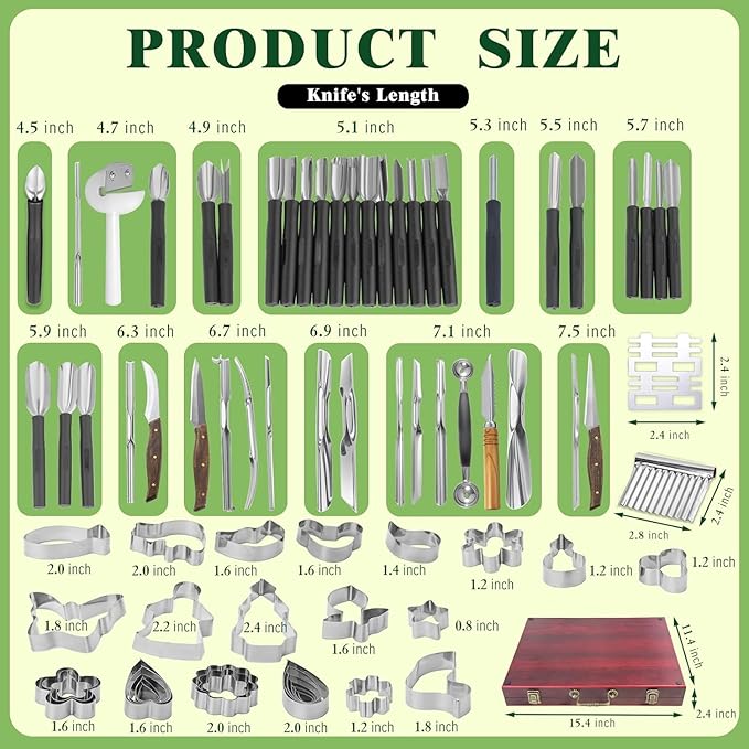 80-Piece Stainless Steel Fruit Carving Tools Set - Professional Watermelon Carving Knife Kit with Ergonomic Handles & Portable Wood Box, Durable Fruit Cutting Tools for Culinary Arts, Sculpting