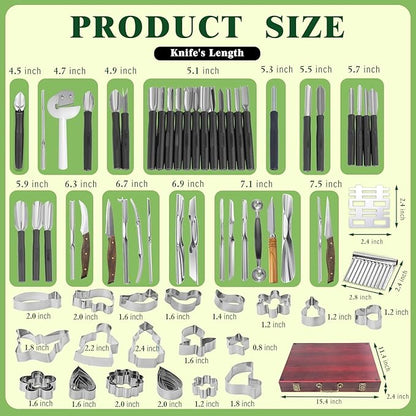 80-Piece Stainless Steel Fruit Carving Tools Set - Professional Watermelon Carving Knife Kit with Ergonomic Handles & Portable Wood Box, Durable Fruit Cutting Tools for Culinary Arts, Sculpting