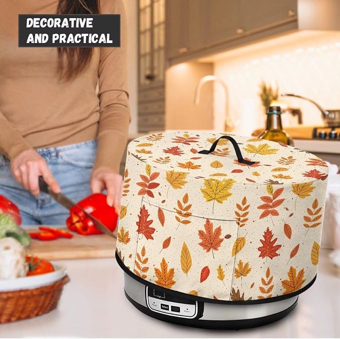 Autumn Leaves Slow Cooker Dust Cover Compatible with 6-8 qt Crock for Pot Small Kitchen Appliance Decor Dust Cover with A Top Handle and Pocket