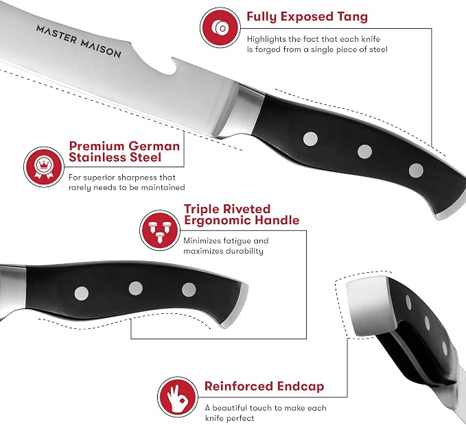 Master Maison 9" Professional Stainless Steel Scimitar Knife Set with Dual Sharpener, Knife Sheath - Professional Knife Set- Sharp Butcher Knife, Meat Knife, Kitchen Knife - Perfect for Meat Cutting