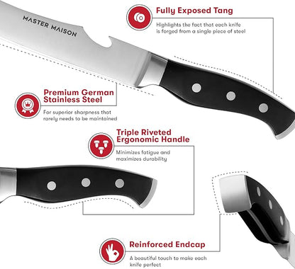 Master Maison 9" Professional Stainless Steel Scimitar Knife Set with Dual Sharpener, Knife Sheath - Professional Knife Set- Sharp Butcher Knife, Meat Knife, Kitchen Knife - Perfect for Meat Cutting