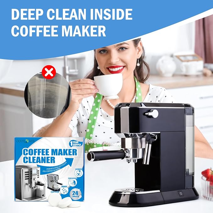 24-Pack Coffee Machine Cleaner Descaler Tablets, Descaling & Deep Cleaning Tabs for Coffee Pot & Coffe Machine, Effective Limescale Remover for Home, Office Use