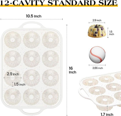 3 Inch Silicone Mini Fluted Tube Cake Pans with Metal Reinforced Frame, 12-Cavity Non-Stick Mini Flan Molds for Daily & Holiday Desserts (1 Pack)