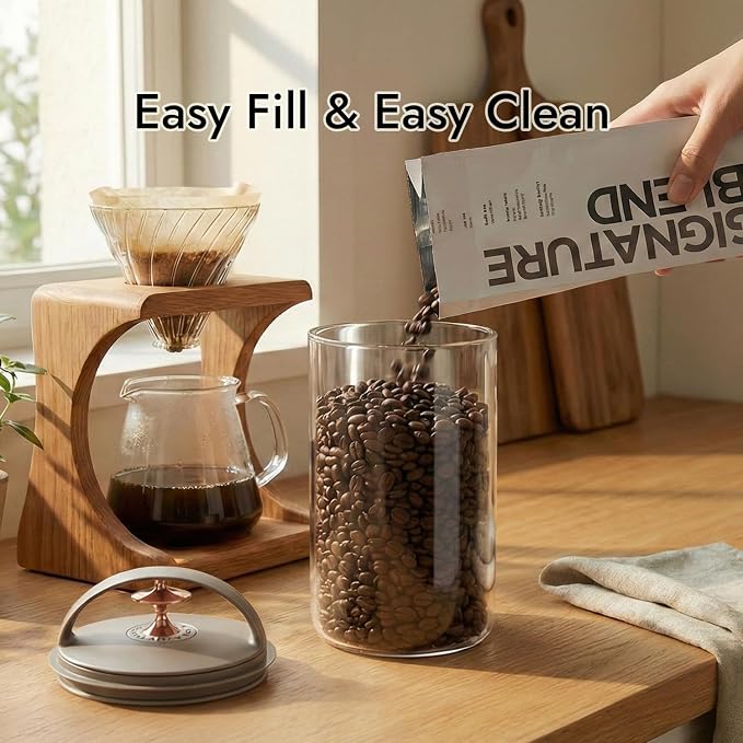 carrotez 6.3 Cup Vacuum Sealed Coffee Bean Container, Ecozen Plastic Airtight Food Storage Canister with Easy-Release Lever, Durable Space-Saving Design for Kitchen Countertop – 50.7 fl oz (1.5L)