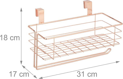 Relaxdays Hanging Basket with Kitchen Roll Holder, Storage, Kitchen & Bathroom, Wire Basket H x D: 18 x 31 x 17 cm, Copper