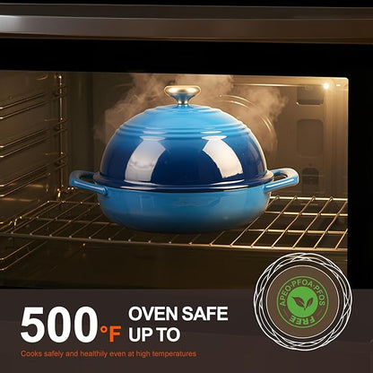 Overmont 6QT Enameled Cast Iron Bread Oven — Taller Body for Even Baking, Durable & Easy-to-Clean, Includes Dome Lid, Cotton Potholders & Cookbook, Perfect for Home Bakers & Sourdough Enthusiasts