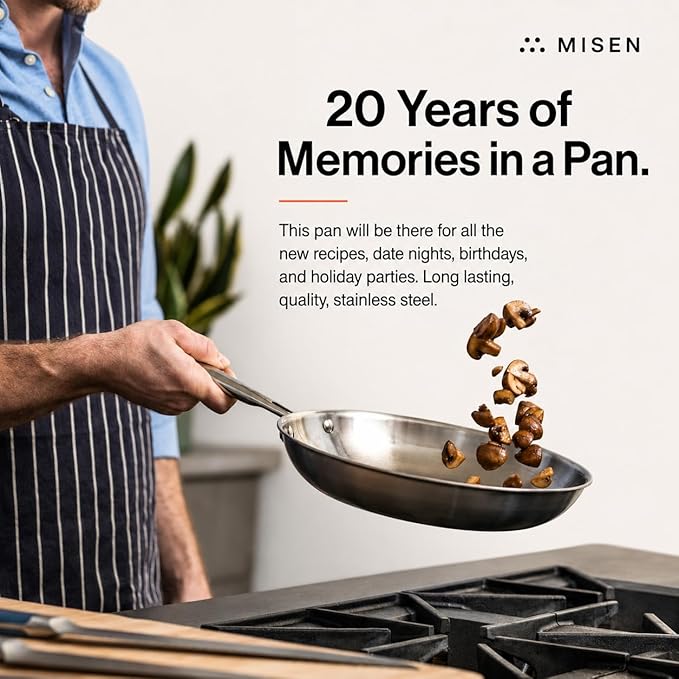 Misen 5-Ply Stainless Steel 10" Frying Pan - Professional Cookware for Induction, Gas and Electric - Dishwasher Safe, Oven Safe to 800°F - Durable, Versatile, Even Heating