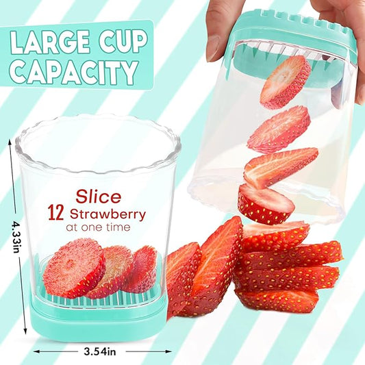 Creative Strawberry & Fruit Slicer - Detachable Cutter with Push Plate (Pale Turquoise)