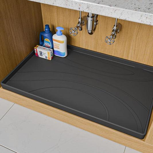 Under Sink Mat 31" x 22", Silicone Under Sink Liner for Kitchen and Bathroom, Waterproof Cabinet Protector Drip Tray, Protects Cabinets from Leaks and Spills