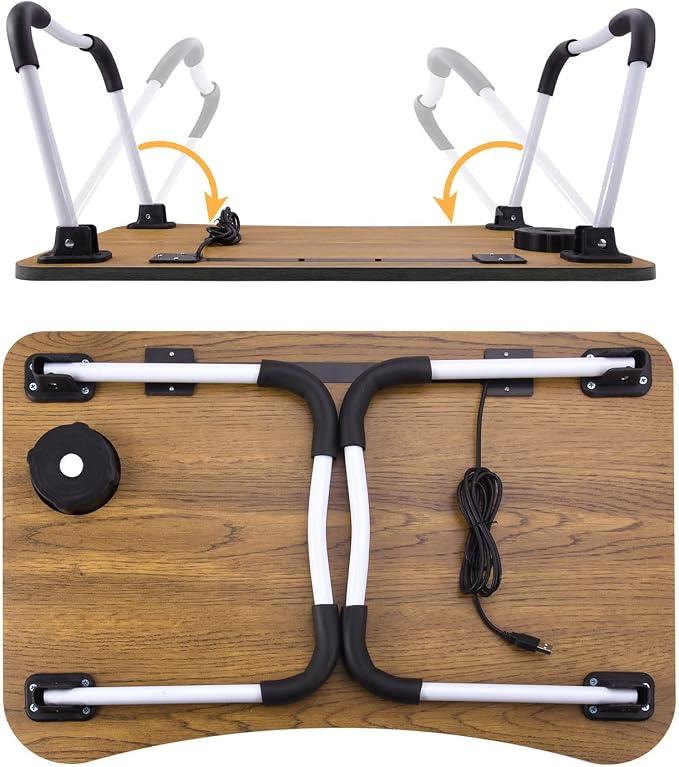 Slendor Lap Desk with Cup Holder, Foldable Laptop Table for Bed, Portable Bed Desk for Laptop and Writing, Computer Tray with Tablet Slot, Notebook Stand Reading Holder for Couch Sofa Floor,Walnut