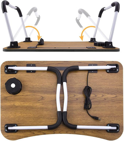Slendor Lap Desk with Cup Holder, Foldable Laptop Table for Bed, Portable Bed Desk for Laptop and Writing, Computer Tray with Tablet Slot, Notebook Stand Reading Holder for Couch Sofa Floor,Walnut