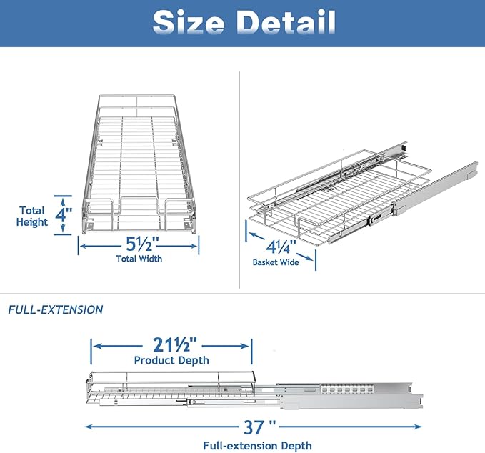 LOVMOR Pull Out Cabinet Organizer and Storage 5½" W x 21½" D, Slide Out Shelves for Kitchen Cabinets