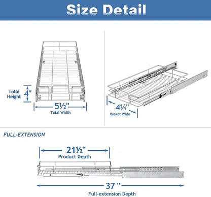 LOVMOR Pull Out Cabinet Organizer and Storage 5½" W x 21½" D, Slide Out Shelves for Kitchen Cabinets