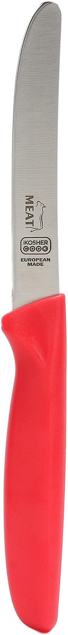 The Kosher Cook Meat Red Dairy Blue Kitchen Knife – 4.5” Steak and Vegetable Knife - Razor Sharp Curved Tip, Straight Edge - Color Coded Kitchen Tools