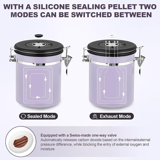 ShanSon Coffee Canister Airtight, Stainless Steel Bean Storage Container with Date Tracker & Scoop, Grounds Sugar Flour Tea Cereal Fits Kitchen Pantry, Ideal Gift for Coffee Lovers,22oz, Purple