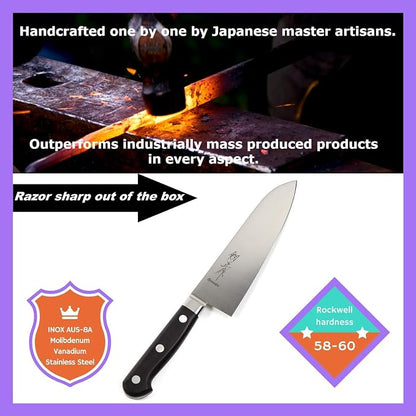 Japanese Multi Purpose Chef Knife INOX AUS-8A Stainless Steel Black Pakkawood Handle, Santoku 7-inch (180mm)