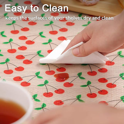 Cooyes Shelf Liner, Non-Adhesive Waterproof Shelf Paper with Fruit Pattern, Easy to Cut and Durable EVA Cabinet & Drawer Mat for Kitchen (17.5 Inch W x 240 Inch L, Red Cherry)