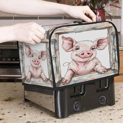 Pig Animal Toaster Cover 4 Slice Wide Slot Washable Toaster Covers | Retro Art Dust and Fingerprint Protection Bread Maker Covers for Kitchen Accessories Decor Bakeware Women Gift