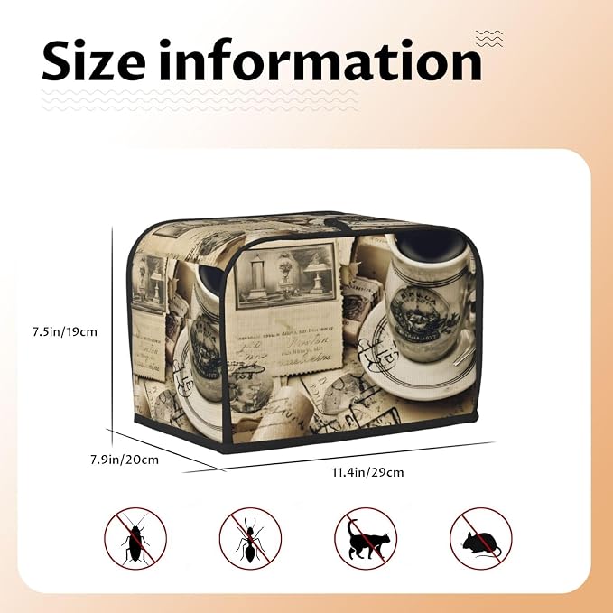 Vintage Coffee 2 Slice Toaster Cover Wide Slot Dustproof Bread Maker Cover Fingerprint Protection Kitchen Appliance Cover Toaster Bag