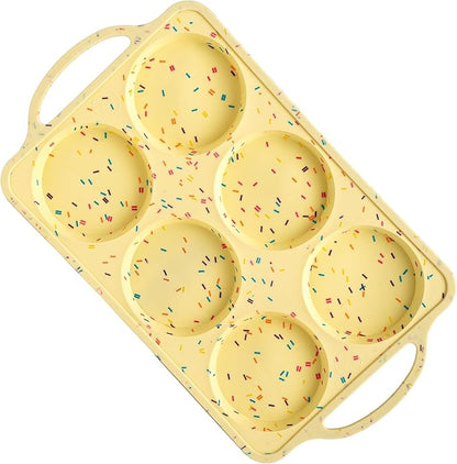 BAKE BOSS Jumbo Top Silicone Muffin Pans for Baking, 4 Inch Silicone Jumbo Muffin Pan 6 Cup, Egg Pan for Baking English muffins, Whoopie Pies, Corn Bread Bites, Confetti Muffin Top Pans Non Stick