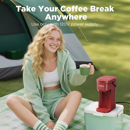 Tastyle K302 Single Serve One Cup Coffee Maker, for K Cups and Grounds, Mini Coffee Maker with Portable Handle, 6 to 12 Oz Brew Size, for Travel, Camping, Office, RV and Dorm, 120V, Vintage Red