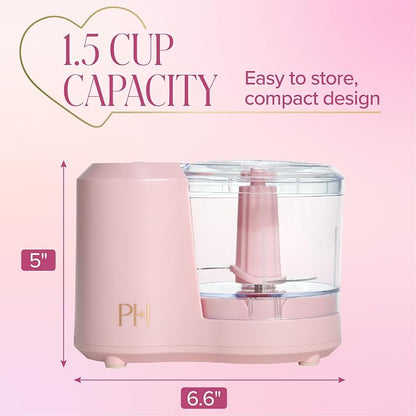 Paris Hilton 1.5-Cup Food Chopper, Stainless Steel Blade With One-Touch Pulse Control, Compact Mini Electric Chopper For Vegetables, Herbs, Nuts & Dressings, Pink
