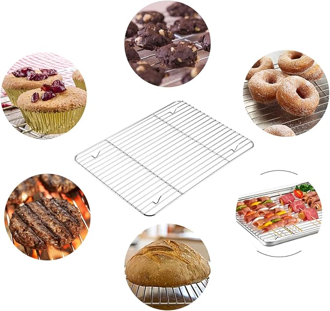 TeamFar Baking Pan with Rack Set of 4, 12.5’’ x 9.5’’ Stainless Steel Toaster Oven Baking Pan with Cooling Rack, Healthy & Non Toxic, Easy Clean& Mirror Finish, Dishwasher Safe - (2 Pans + 2 Racks)