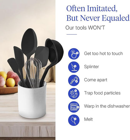 GIR: Get It Right 10-Piece Cooking Utensils Set - Black Silicone - Spatula Set, Silicone Spatulas & Kitchen Spoons - Heat-Resistant up to 425°F - Nonstick Cookware-Friendly - Dishwasher-Friendly