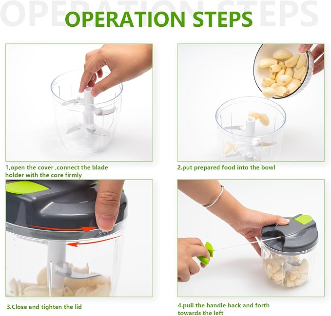 Manual Food Processors & Chopper with Cover and Handle, Manual Onion Chopper Slicer Cutter, Vegetable Chopper, Suitable for Garlic Carrots Onions Peppers Fruits Mincing.（900ML）