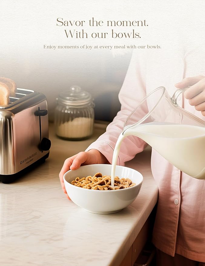 AISBUGUR 26 oz Soup Bowls Set of 4 Cereal Bowl: Ramen Bowl Fruit,Salad and Rice Bowl for Kitchenware Set for Dishwasher & Microwave Safe,White Bowls 6in