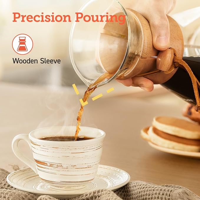 Cosori Pour Over Coffee Maker with Double Layer Stainless Steel Filter, 8-Cup, 34oz, Drip Coffee Maker, Coffee Dripper Brewer, High Heat Resistant Carafe, also for Camping, Hiking