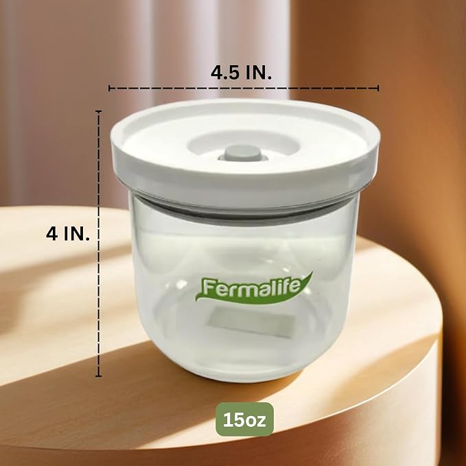 FERMALIFE Vacuum Seal Jar – Airtight Food Storage, Preserves Freshness, Meal Prep & Pantry Organization, 15oz, White (No Pump)