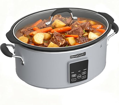 HOMECOOKIN Slow Cooker, Extra Large 10 Quart Programmable Slow Cookers with Timer, Dishwasher Safe Glass Lid & Crock, Kitchen Appliance for Families and Gatherings, Grey
