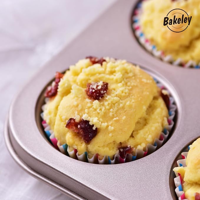 Muffin Cake Pan 12-Cavity, Heavy Duty Carbon Steel, Non-Stick Cupcake Pan, Bakeware for Oven Baking Brownies, Cheesecakes (Champagne Gold)