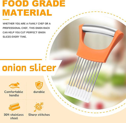 Stainless Steel Onion Holder for Slicing,Onion Slicer Holder, Onion Cutter for Slicing of Onions, Tomatoes,Avocados,Eggs and Other Vegetables,Kitchen Utensils Gift (Orange)