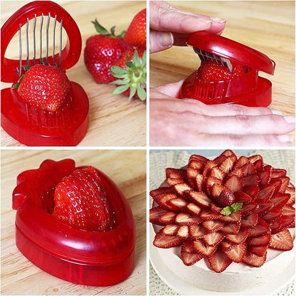 Joie Strawberry Huller and Slicer, Berry Preparation Set, Baking Tools, Red