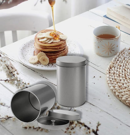 Yesland 6 Pack Tea Tin Canister with Airtight Double Lids, 12 Fluid Oz Tin Can Box and Small Round Kitchen Canisters for Loose Tea, Coffee, Candy, Herbs and Spices(Silver)