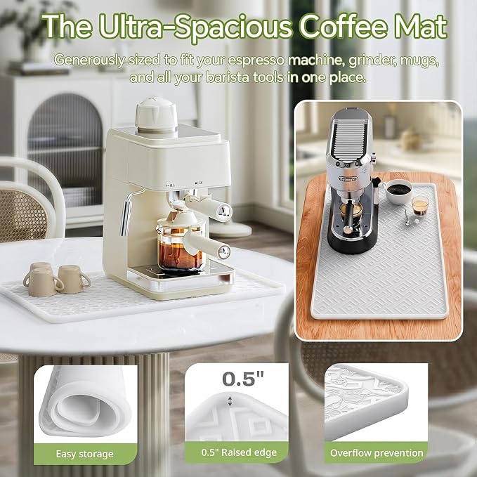 Silicone Coffee Mat 19" x 12", Waterproof Coffee Bar Mat, Spill-Proof Coffee Maker Mat for Kitchen Counter, Non-Slip Coffee Machine Mat, Durable Counter Protector