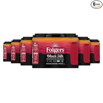 Folgers Black Silk Ground Coffee, Dark Roast, 22.6 Oz. Canister (Pack of 6)