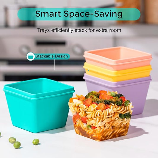 Gemice 1-Cup Silicone Freezer Molds with Lids, Individual 4-Pack Portion Soup Cubes Freezer Trays for Food Storage, Oven & Dishwasher Safe, BPA-Free, Silicone Freezer Containers for Meal Prep