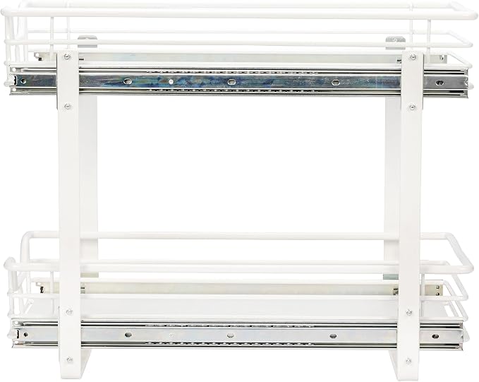 Household Essentials White Powder-Coated Steel Dual-Tier Slide Organizer with Plastic Accents