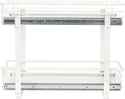 Household Essentials White Powder-Coated Steel Dual-Tier Slide Organizer with Plastic Accents