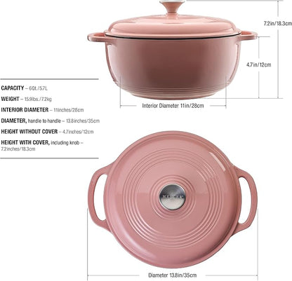 Mercer Culinary Enameled Cast Iron Round Dutch Oven, 6 qt., Pink
