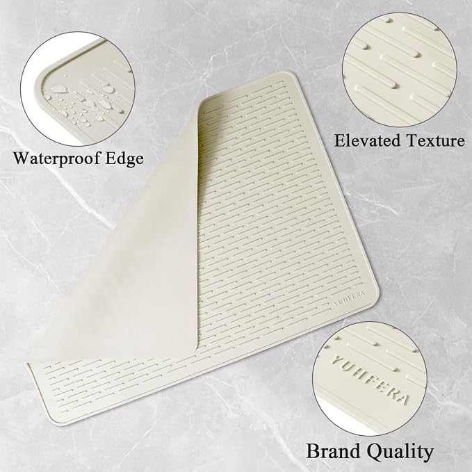 YUHFERA Stove Top Cover for Electric Stove - Silicone Stove Mat for Glass Top, Glass Cooktop Protector, XL Dish Drying Mats for Kitchen,Oven Covers for Electric Stove (Beige,28 x 20)