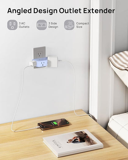 TROND Outlet Extender, 3 Way Angled Wall Plug Splitter, 3-Prong Grounded Outlet Adapter, Cruise Essentials, Compact and Practical Plug Expander for Home Decoration Travel Essentials, Blue