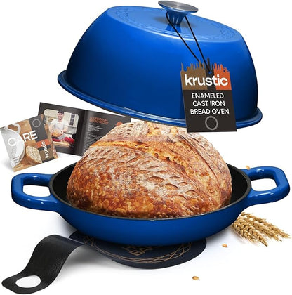 Krustic Enameled Cast Iron Dutch Oven for Sourdough Bread Baking | 6 Quart Round Pot with Lid | 10 Inch Ceramic Enamel Thick Coated Cookware Set with Non Stick Silicone Baking Mat for Cooking