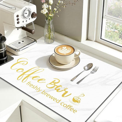 Findosom Dish Drying Mat, 16"x 24" Super Absorbent & Hide Stain Coffee Mat, Cuttable Drying Mat for Kitchen Counter, Coffee Bar Accessories, Under Dish Rack, Coffee Maker, Espresso Machine, White