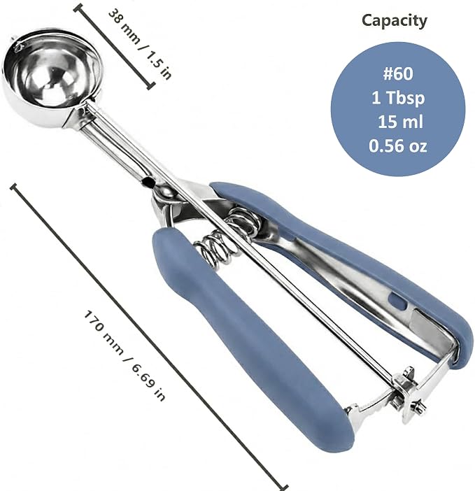 Cookie Scoop, 18/8 Stainless Steel Cookie Scooper, Cookie Scoops for Baking, 1 Tbsp/ 15 ml / 0.5 oz Cookie Dough Scoop, Cookie Scooper for Baking (#60 Midnight Blue)