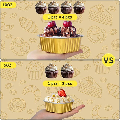 10oz Mini Cake Pans with Lids, 40 Pack Aluminum Foil Brownie Pans,Disposable Ramekins Muffin Tins,Square Baking Pans Cupcake Cups,Individual Dessert Containers Flans for Brownie - Gold